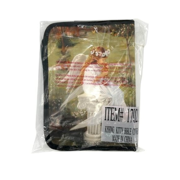 Sandra Kuck Angel Kissing Kitty Bible Book Cover Case Zips Handle Pocket 7.5x10” - Picture 3 of 10